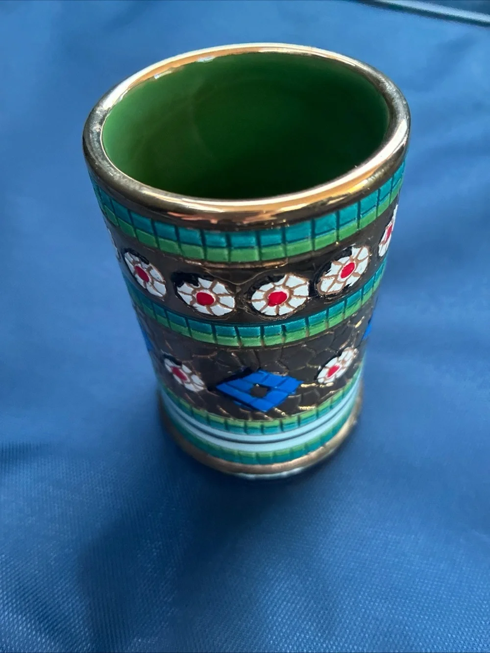 Ceramic-he D'Arte Mario Sambuco miniature cylinder vase from Italy